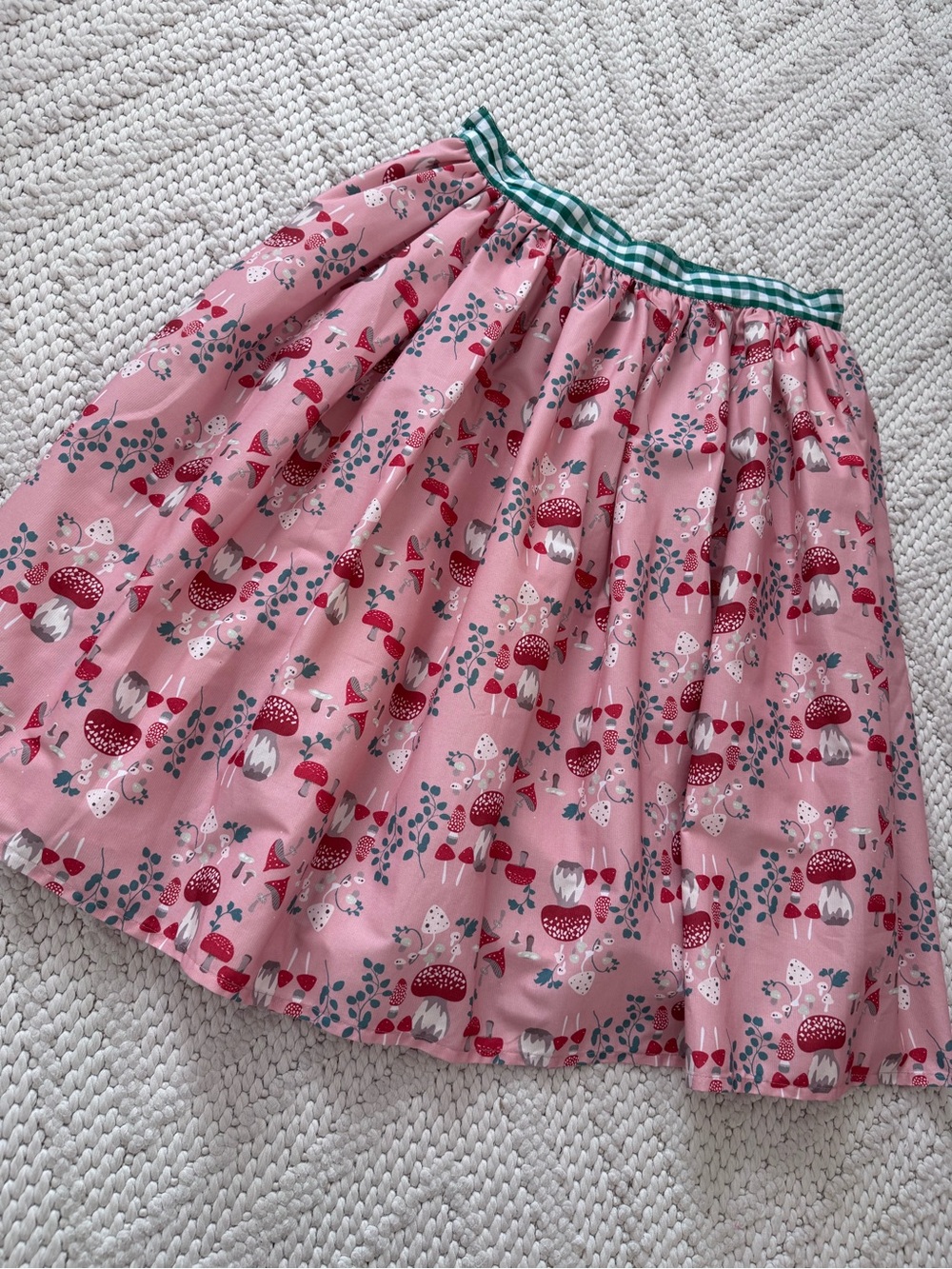 Pink Floral Gathered Skirt with Green Check Waistband - Picture 8 of 9